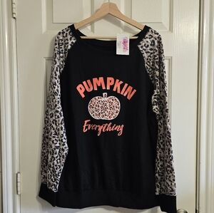 Black and Leopard Print Pumpkin Sweatshirt Fall NWT 2XL